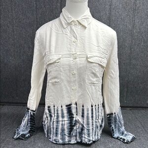 MONOB White and Blue Tie-Dye Button-Up Shirt